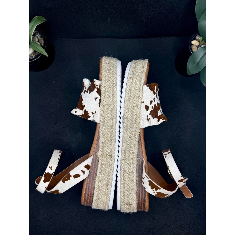 Pierre DumasWomen's Cow Print Ankle Strap Espadrille Sandals - Picture 7 of 12